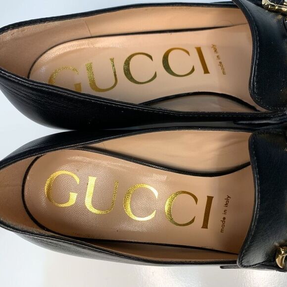 Gucci Zumi Interlocking GG Loafer Pumps EU 37 US 7 Black Leather Logo Mid Heels - Picture 9 of 10